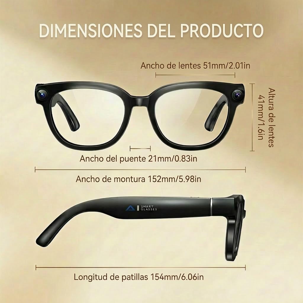 Gafas con Cámara de 13 MP con Lentes Fotocromáticas, Traducción AI en Tiempo Real y Reconocimiento de Objetos con ChatGPT, Control por Voz de Música y Llamadas, Gafas Inteligentes con IA