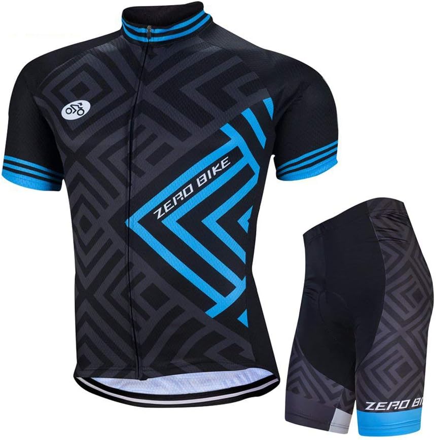 ZEROBIKEMen's Short Sleeve Breathable Cycling Jersey Padded Pant Outdoor Sports Wear Breathable Quick Dry