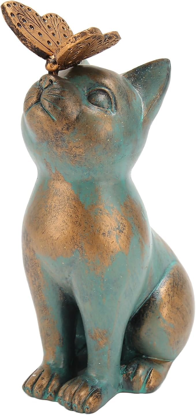 Cat Garden Statue 7.9 Inch (About 20 Cm) Hand Painted Resin Sitting Cat Figurine, Vintage Style Outdoor and Indoor Decoration, for Cat Lovers, Ideal for Home, Garden, and Office