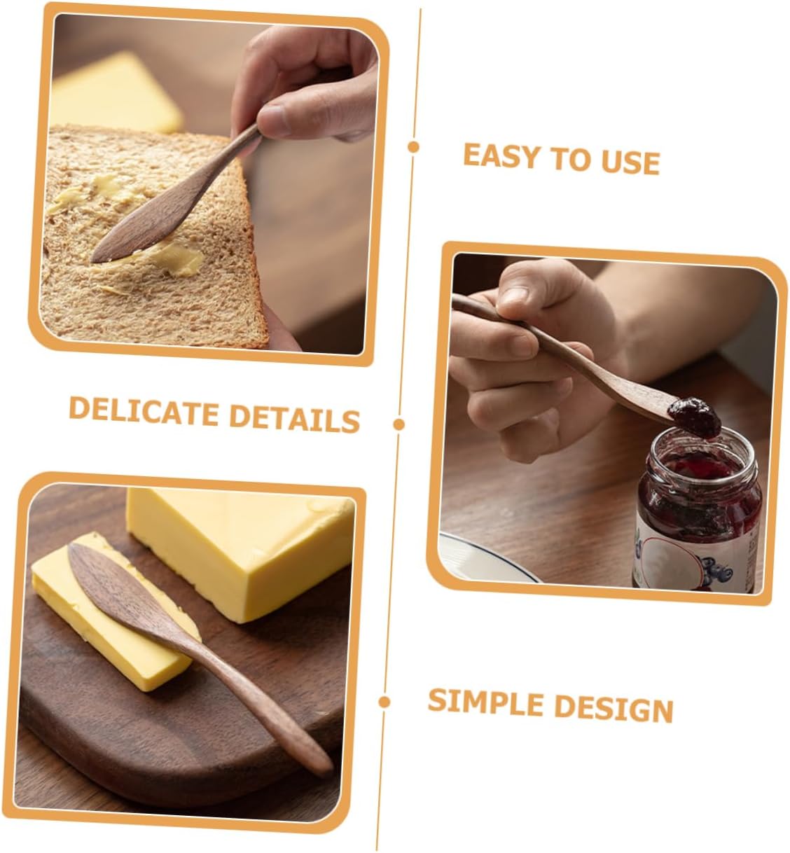 2pcs Wooden Butter Spreaders with Ergonomic Handle for Jam
