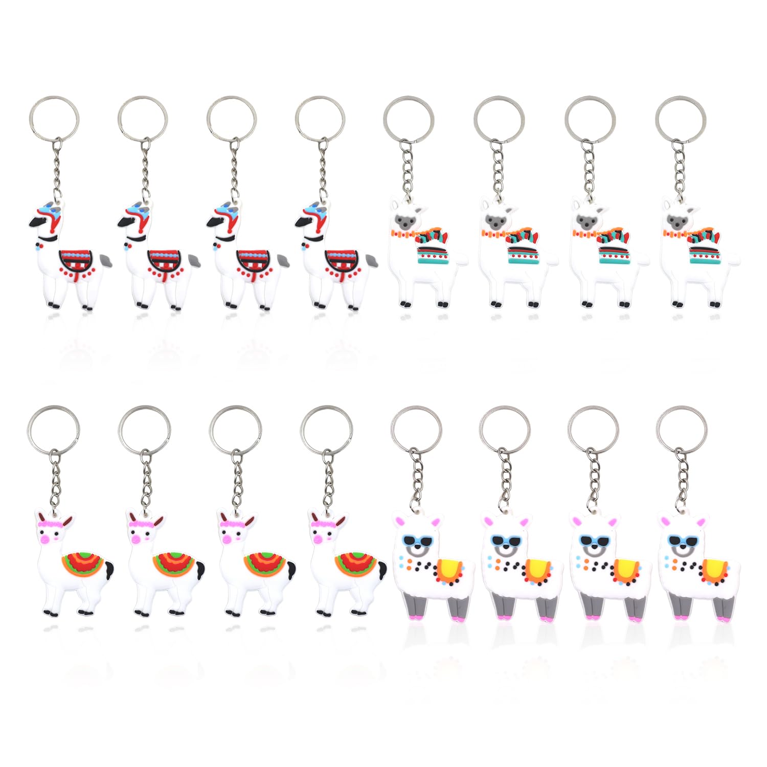 NXPWRC16 Pieces Of Alpaca Keychains, Soft Rubber Alpaca Keychains, Alpaca Charm Pendants, Metal Key Rings, Cute Animal Key Rings, Key Decoration Pendants