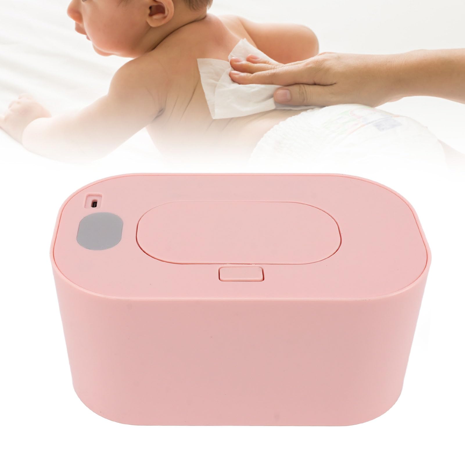 Gsycle Wipe Warmer, Wet Wipe Dispenser USB Powered Constant Temperature Large Capacity Baby Wipe Warmer with Display Wipe Heater for Infants (Pink)