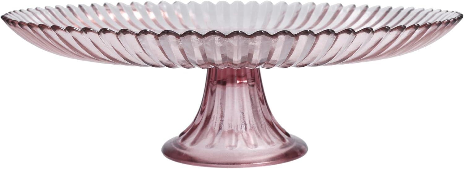 Fortessa Archie 13-Inch Pink Large Cake Stand - Durable Soda-Lime Glass Serveware for Stylish Tablescapes