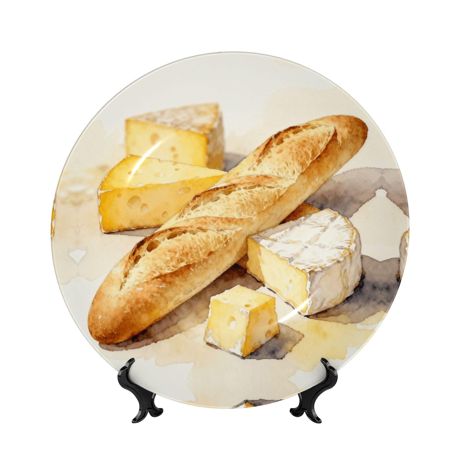 SXZVVBN Cheese Set Bone China Decorative Plate Art with Stand Removable Adhesive Hanging for Home Office 6in（15cm）