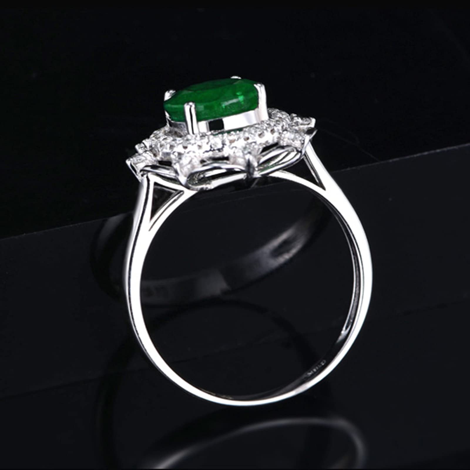Anillos de boda para mujer, oro de 18 quilates/plata de ley 925, flor hueca con corte redondo de 1,4 quilates creado en laboratorio, anillo de compromiso de esmeralda, esmeralda sintética Cubic Zirconia