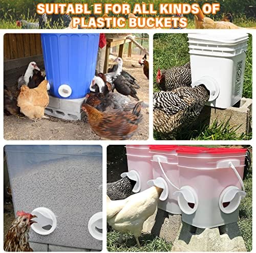 Chicken Feeders No Waste with Stopper Caps,Waterproof Poultry Feeder Port Gravity Feed Kit,DIY Chicken Feeder with Hole Saw Suitable for Buckets,Boxes,Tanks(4 Ports,1 Hole Saw) - 5