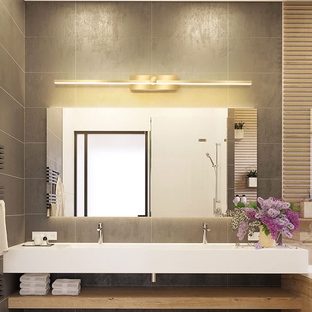 Luces de Espejo de Tocador Doradas, Lámpara Lineal LED de 12 W, Aplique de Pared Minimalista para Baño, Iluminación Frontal de Espejo