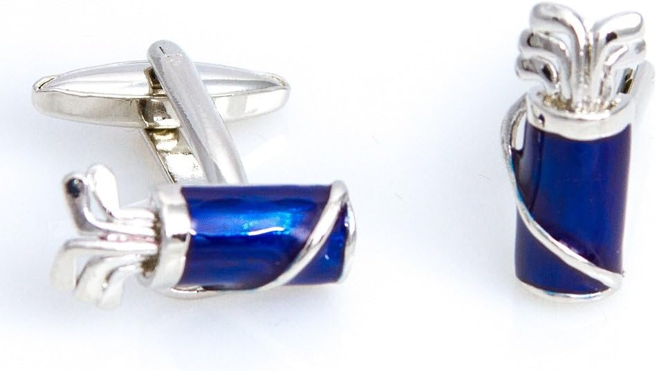 MRCUFF Golf Clubs & Bag Golfer Blue Cufflinks in Presentation Gift Box & Polishing Cloth