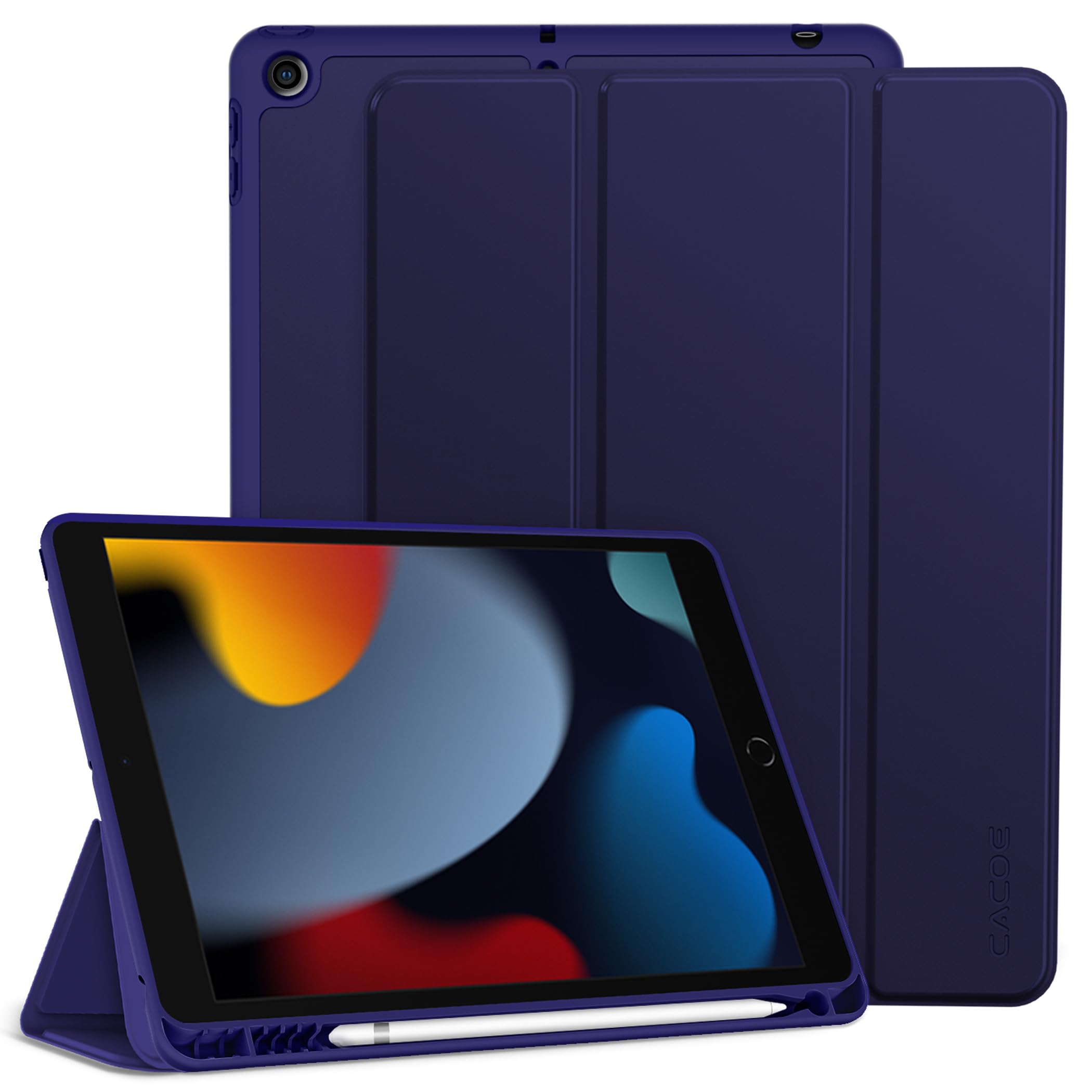 CACOE Cover Custodia Compatibile con iPad 9a Generazione 2021/iPad 8a Gen 2020/iPad 7a Gen 2019, Leggero Cover Protettivo Supporto con Pencil Holder per iPad 10.2 Auto Sveglia Sonno, Blu navy