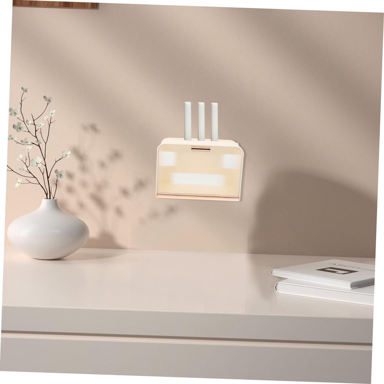 FOMIYES Scatola Porta Router per Organizzare Cavi Elettrici e Router in Abs da Parete Beige Scatola di Archiviazione Wifi Grande Capacità per Casa e Ufficio