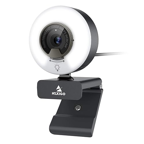 NexiGo N960E 1080P 60FPS Webcam with Light, Software Included, Fast AutoFocus, Built-in Privacy Cover, USB Web Camera, Dual Stereo Microphone, for Zoom Meeting Skype Teams Twitch - Webcam with Light