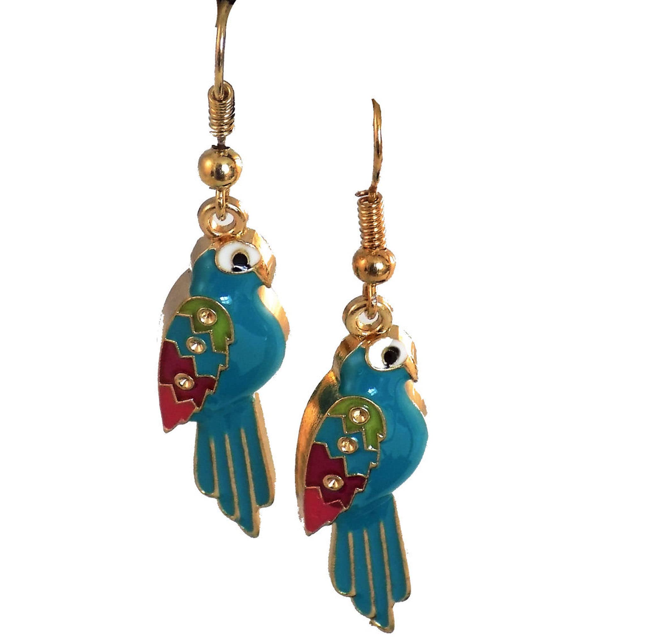 Parrot Earrings - Gold and Green Handmade, Zinc