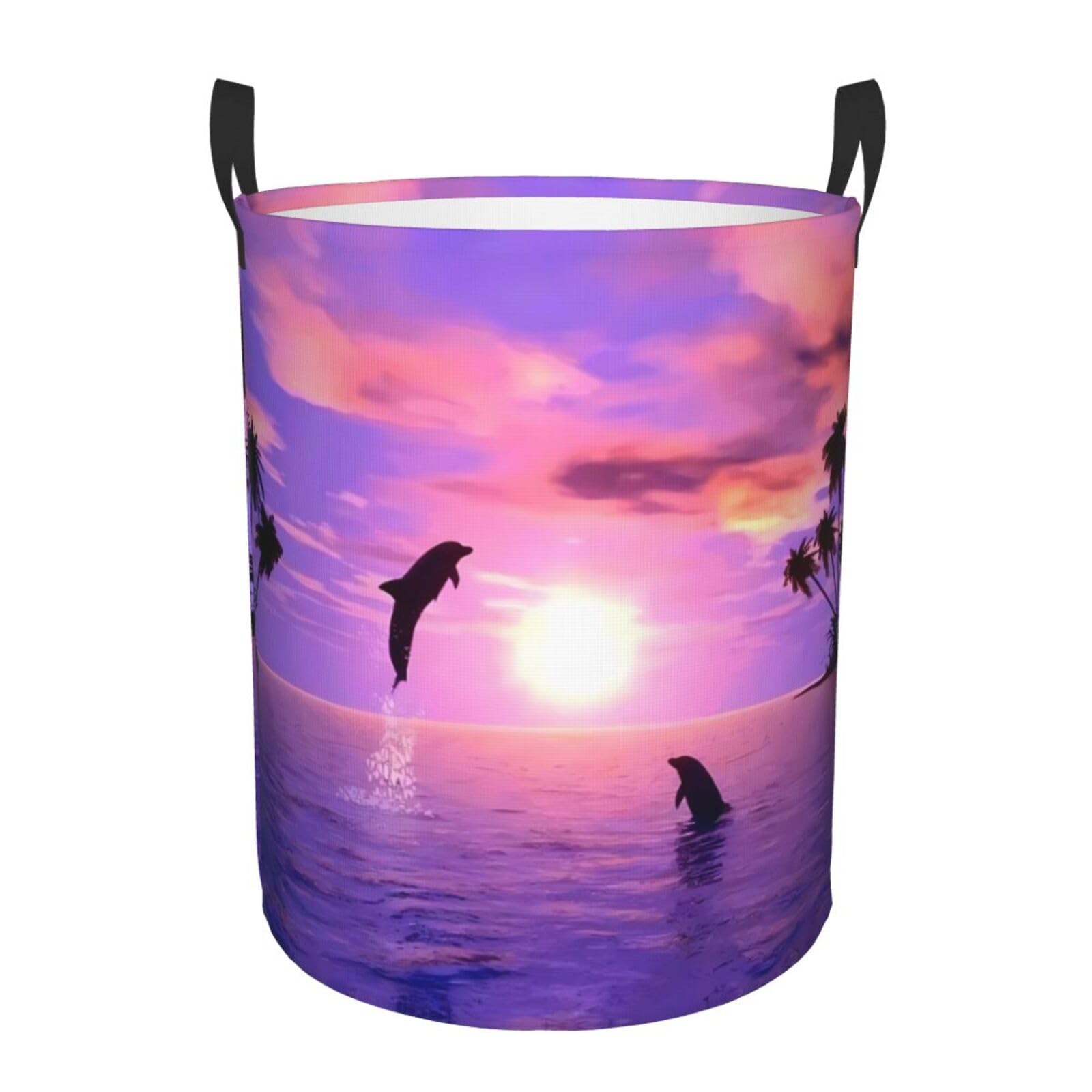 S Circular Hamper sunset dolphins (1) Print for Dirty Clothes