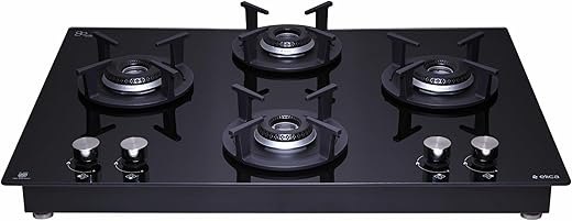 Elica 60cm 4 Burner Auto Ignition Hob-Top | RG FLEXI HCT 460 DX LOTUS BK | Italian Sabaf Valves & Burners | 2 Year Comprehensive Warranty