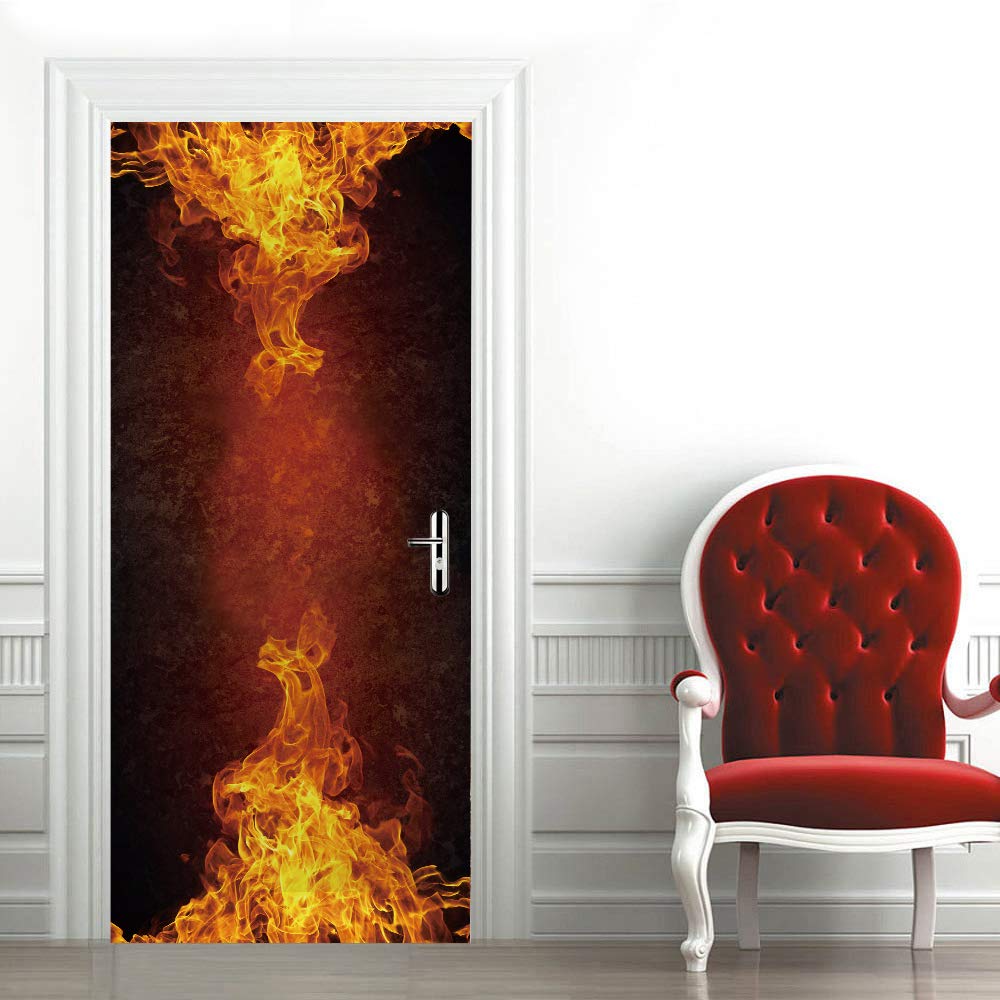 Affiche de porte autocollante vinyle effet 3D motif flamme haute définition