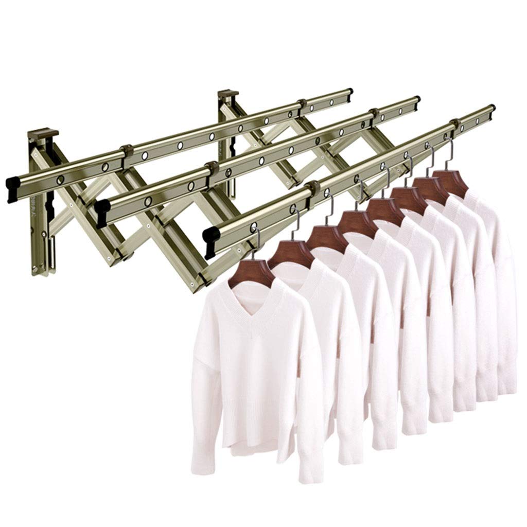 JIAJU Airer- Folding Wall Mounted Extendible Dryer Rack Dryer Clothes 3 Hanging Rail Airer for Outdoor Balcony, Bedding, Clothing (Color : Champagne Color, Size : A)