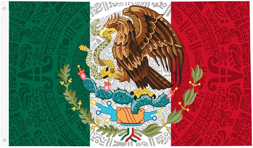 Mexico Flags 3x5 FT Mexican Banner Funny Home Yard House Garden Flags Holiday Party Indoor Outdoor Decorations UV Fade Resistant Vivid Color Durable (Mayan Aztec Totems Tribal Symbols)