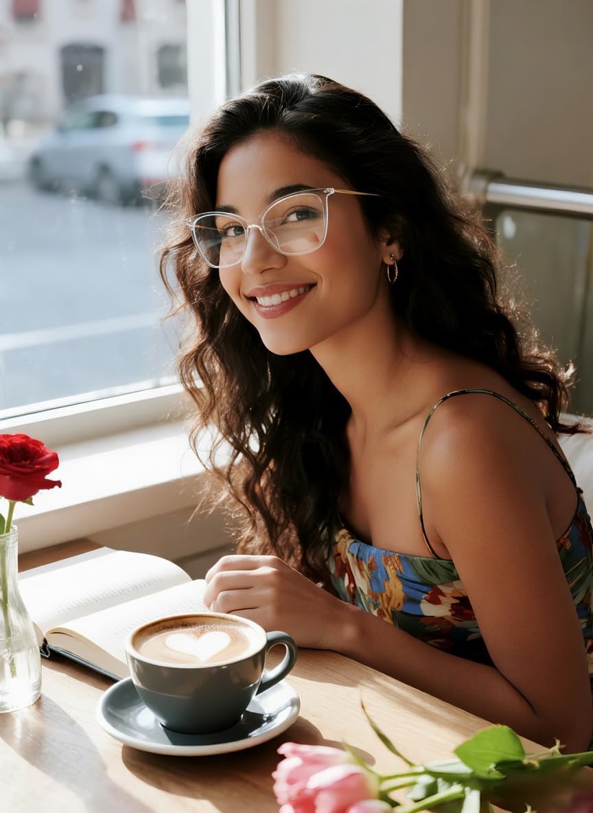 VISOONE Oversized Cat Eye Blue Light Blocking Glasses for Women Large Cute Lightweight Eyeglasses Metal Frame Calina - Image 2