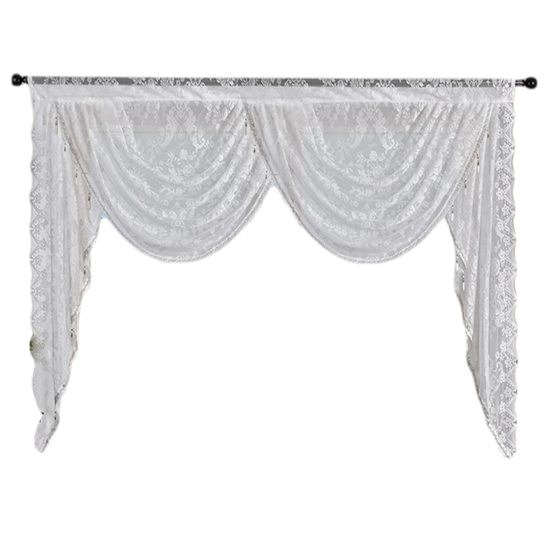 Rideaux à Volants en Cascade 59x41 Pouces cantonnière à Volants en Cascade avec Passe-Tringle cantonnière perlée avec Bords en Dentelle pour fenêtre de Cuisine