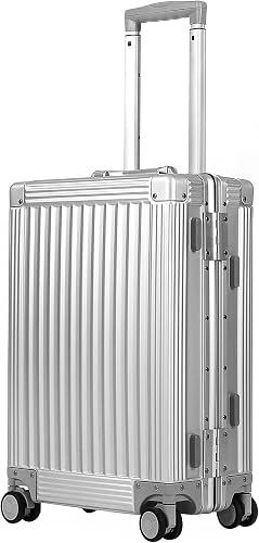 All Aluminum Carry On Luggage, Sliver, 26 In., Vertical Grain Style
