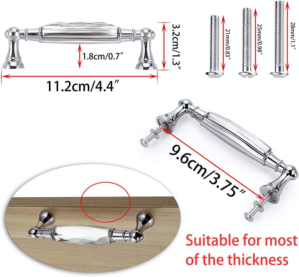 IGNPION 2pcs Crystal Drawer Handles Drawer Wardrobe Kitchen Door Knob Cabinet Pull Door Handle Cupboard Hardware for Home Decorating(Small) - Image 3