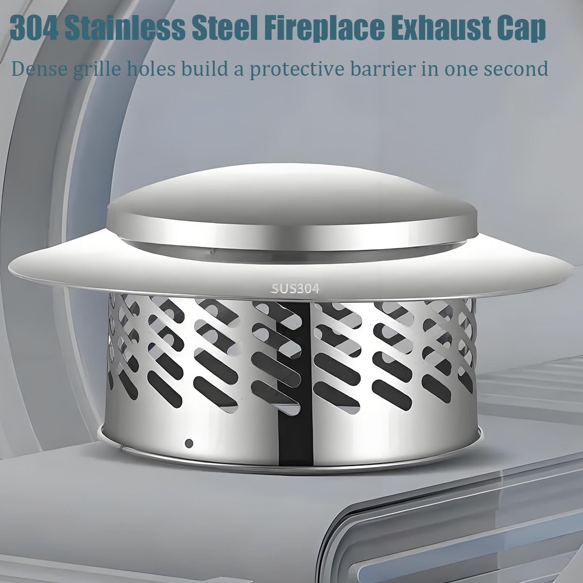 Round Chimney Cap with Tapered Top, Stainless Steel Fireplace Cover for Pipes