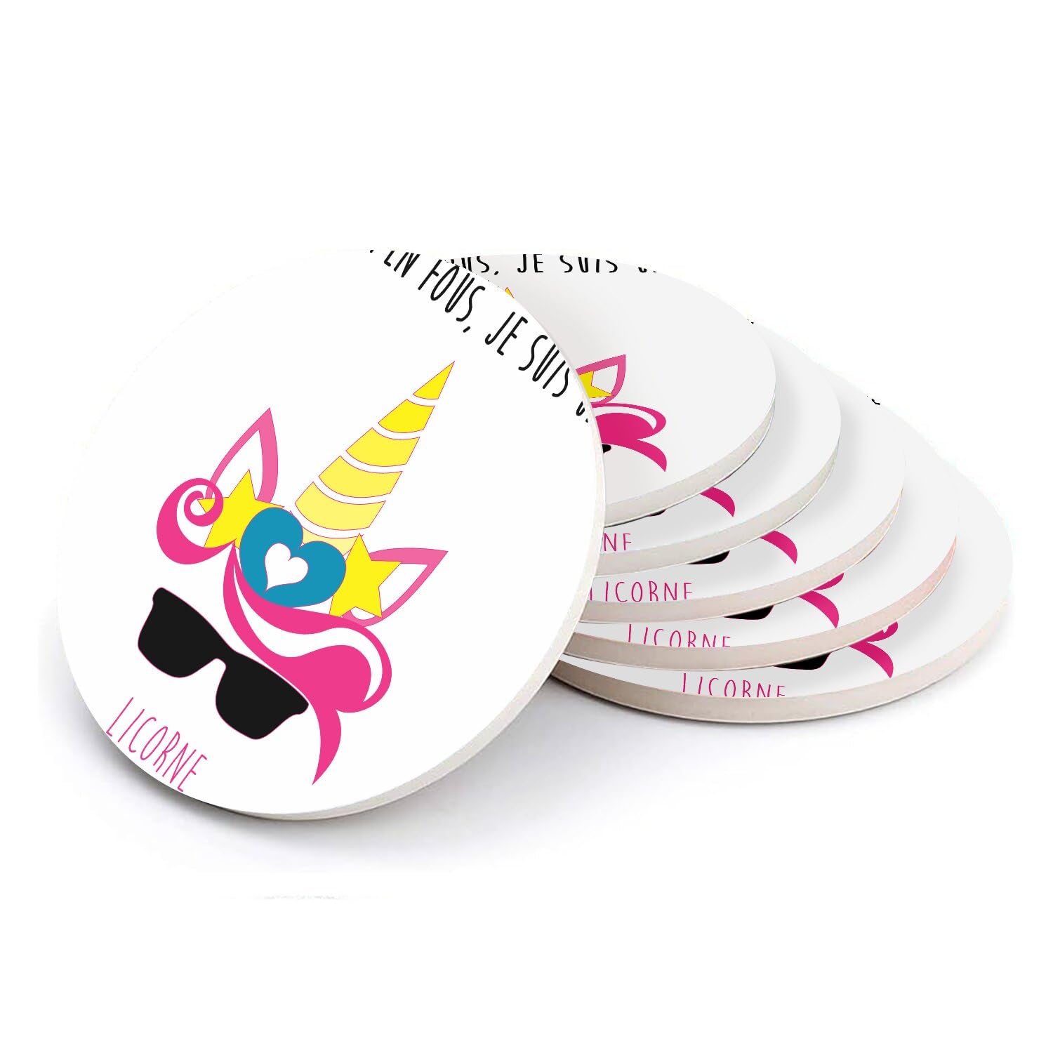 Sous-verre ronds en céramique de haute qualité avec motif licorne