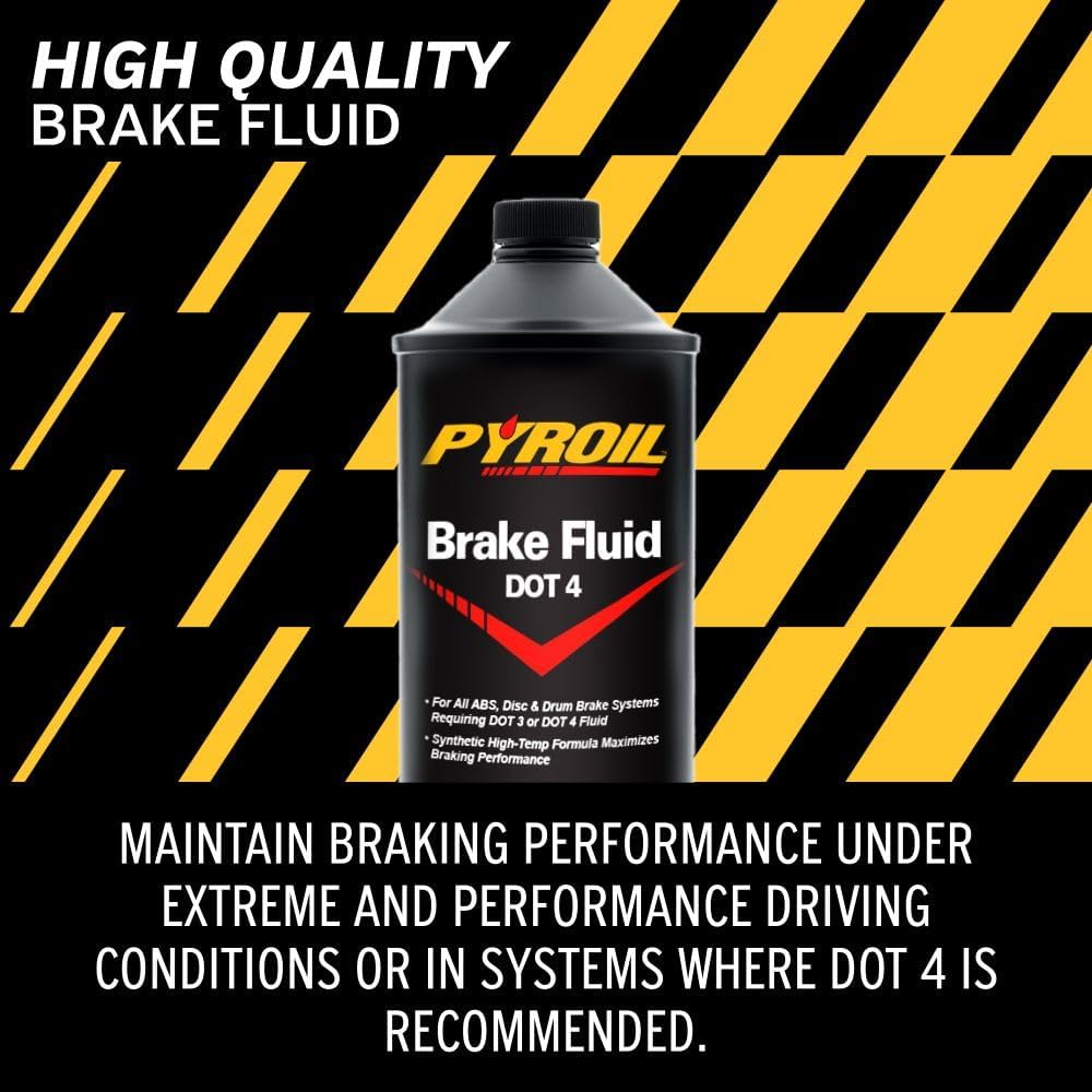 Pyroil DOT 4 Brake Fluid, Synthetic High-Temp Formula Maximizes Braking Performance, 32 Fl Oz (Pack of 6)