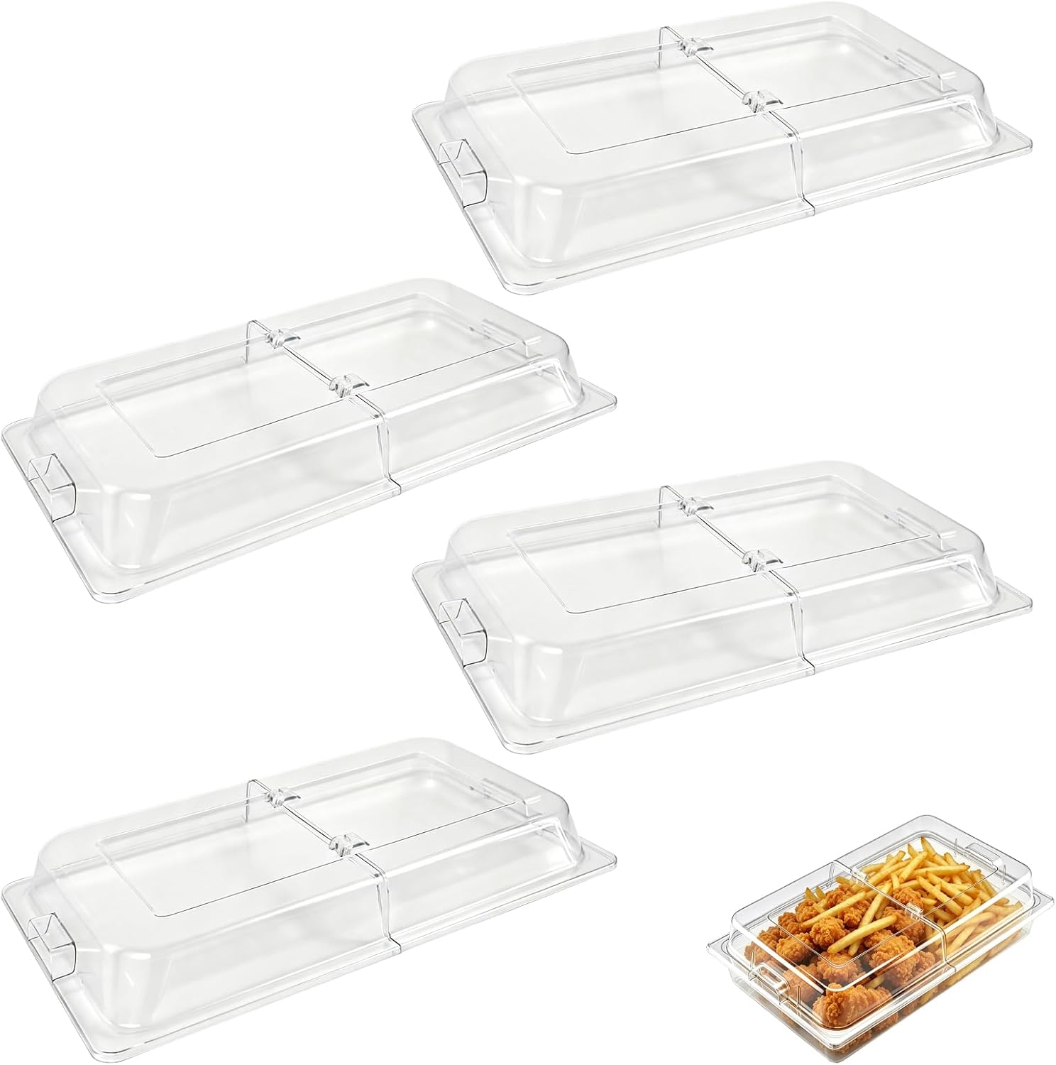 4 Pack Polycarbonate Hinged Dome Covers, 21" x 13" x 2.56" Full Size Rectangle Dome Cover for Tray, Clear Chafing Dish Cover for Buffet, Restaurant, Catering, Parties