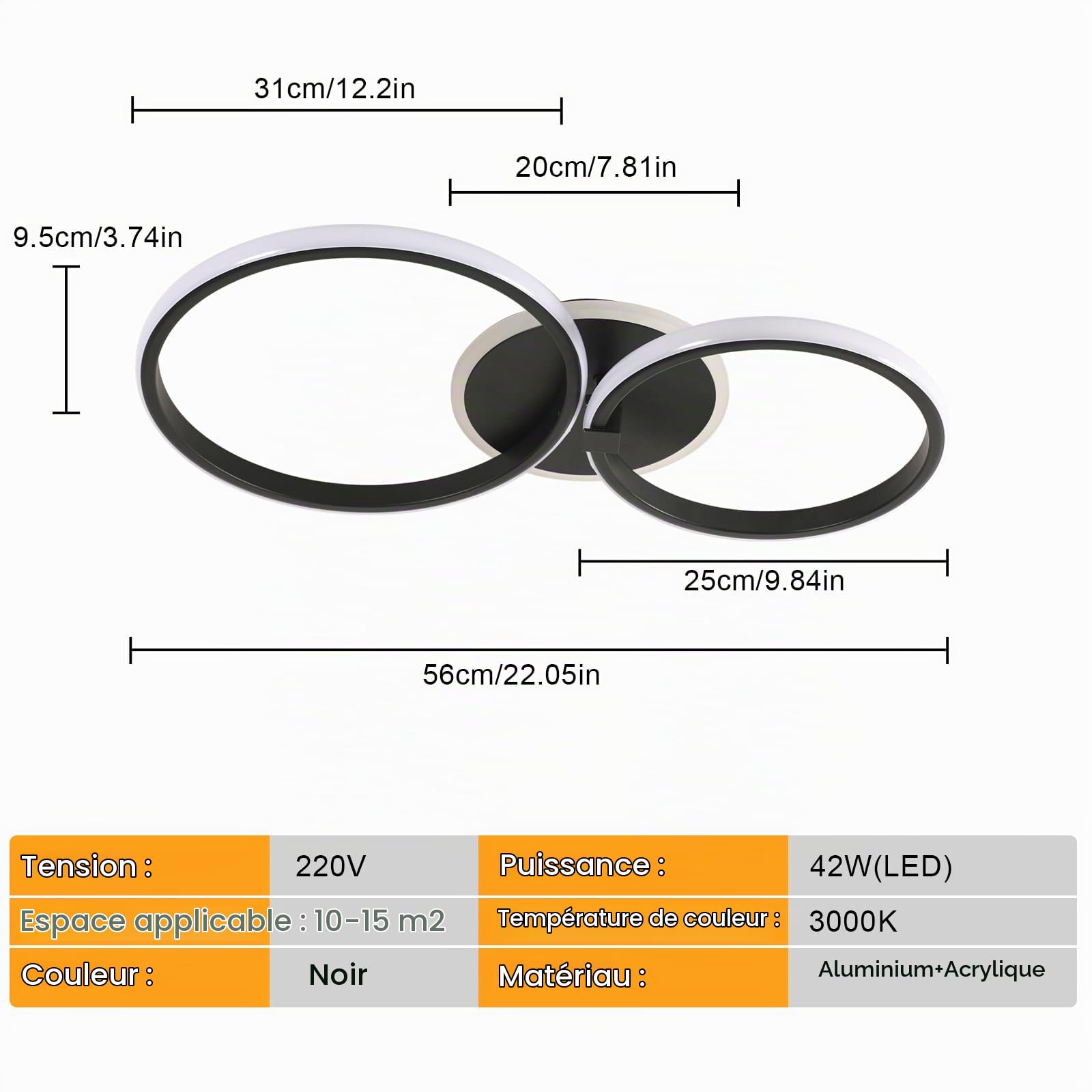 DELIPOP Plafonnier LED, 42W 4725LM Rond Lampe de plafond Noir 6500K | Moderne Luminaire Plafonnier pour Salon, Chambre, Salle à Manger, Cuisine