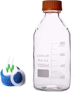 DONLAB MBQ-01L4 Borosilicate Glass 1000ml/1L Round Media Storage Bottle Reagent Bottle with Screw 4-Hole Mobile Phase Cap GL45