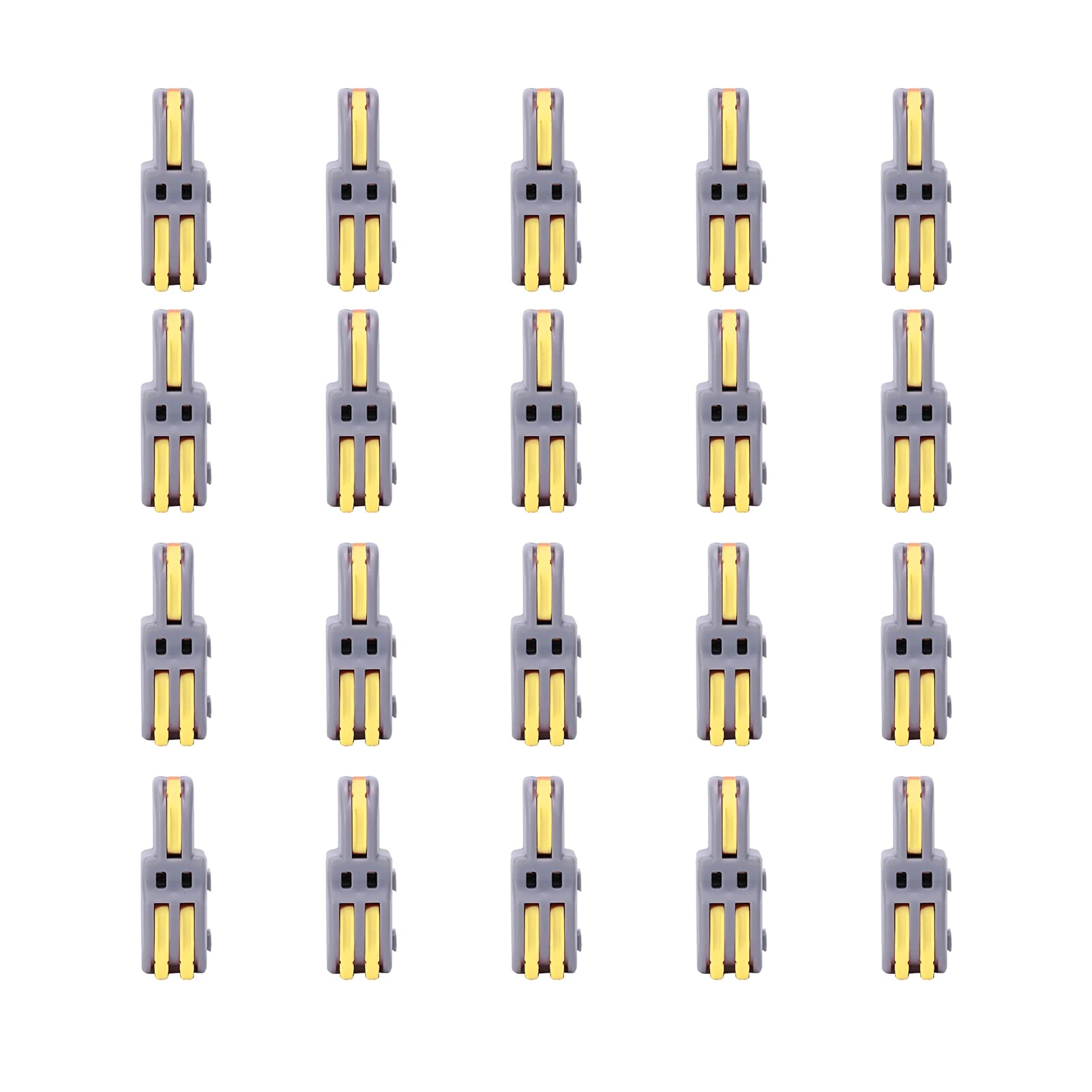 Respicefinem 20Pcs Quick Terminal Block 1 In 2 Out Wire Connector T Shape Push Type Wiring Splitter Made Of Pc And Copper For Lighting Motors Electrical Control Power Supplies (Yellow)