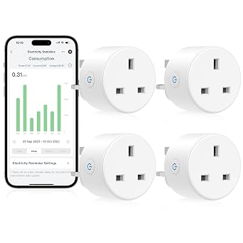 EIGHTREE Smart Plugs with Energy Monitoring, WiFi Smart Sockets with Remote Control and Timer, 2.4GHz Wi-Fi, 13A, 4 Pack - Alexa & Google Home Compatible