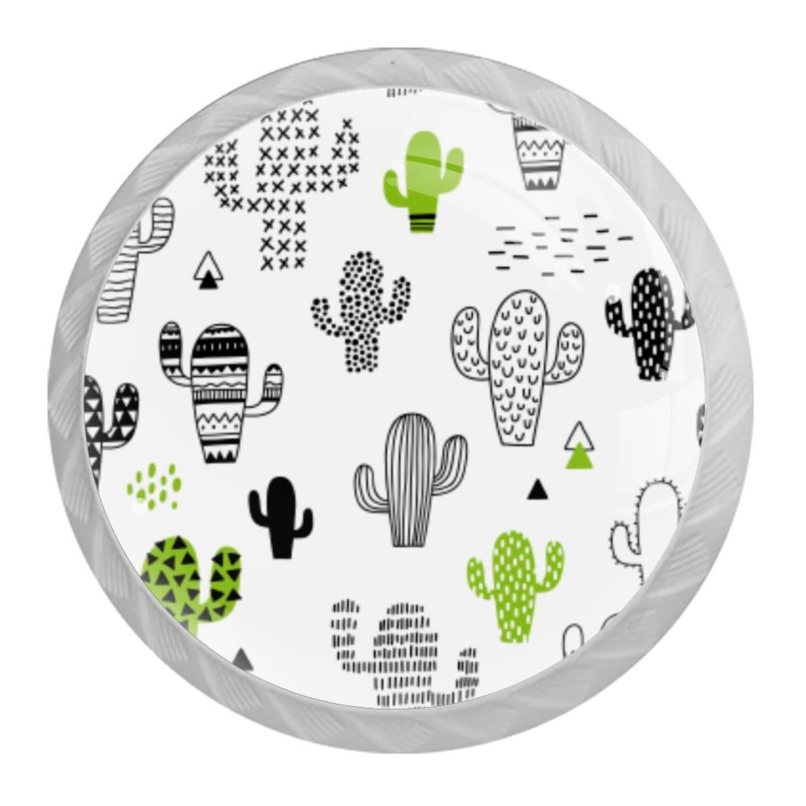 Tqmspg 4 Pieces Drawer Pulls Cactus Patterns Door Knobs Dresser Handles for Kitchen Wardrobe Cupboard Hardware Furniture
