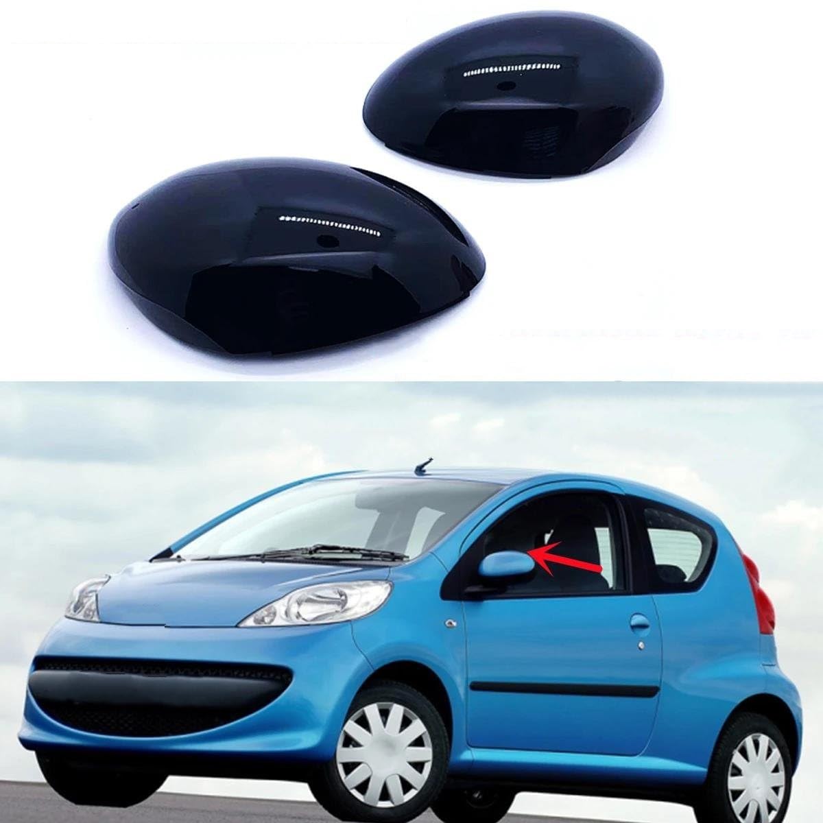 2 Coprispecchietti Neri Lucidi Per Citroën C1 2006-2014 – Calotte Laterali In ABS, Antigraffio E Impermeabili