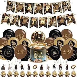 32 Pcs Rings Birthday Party Decorations Set, 1 Happy Birthday Banner Garland, 13 Cupcake Toppers, 18 Balloons for Kids Family Birthday Party Supplies