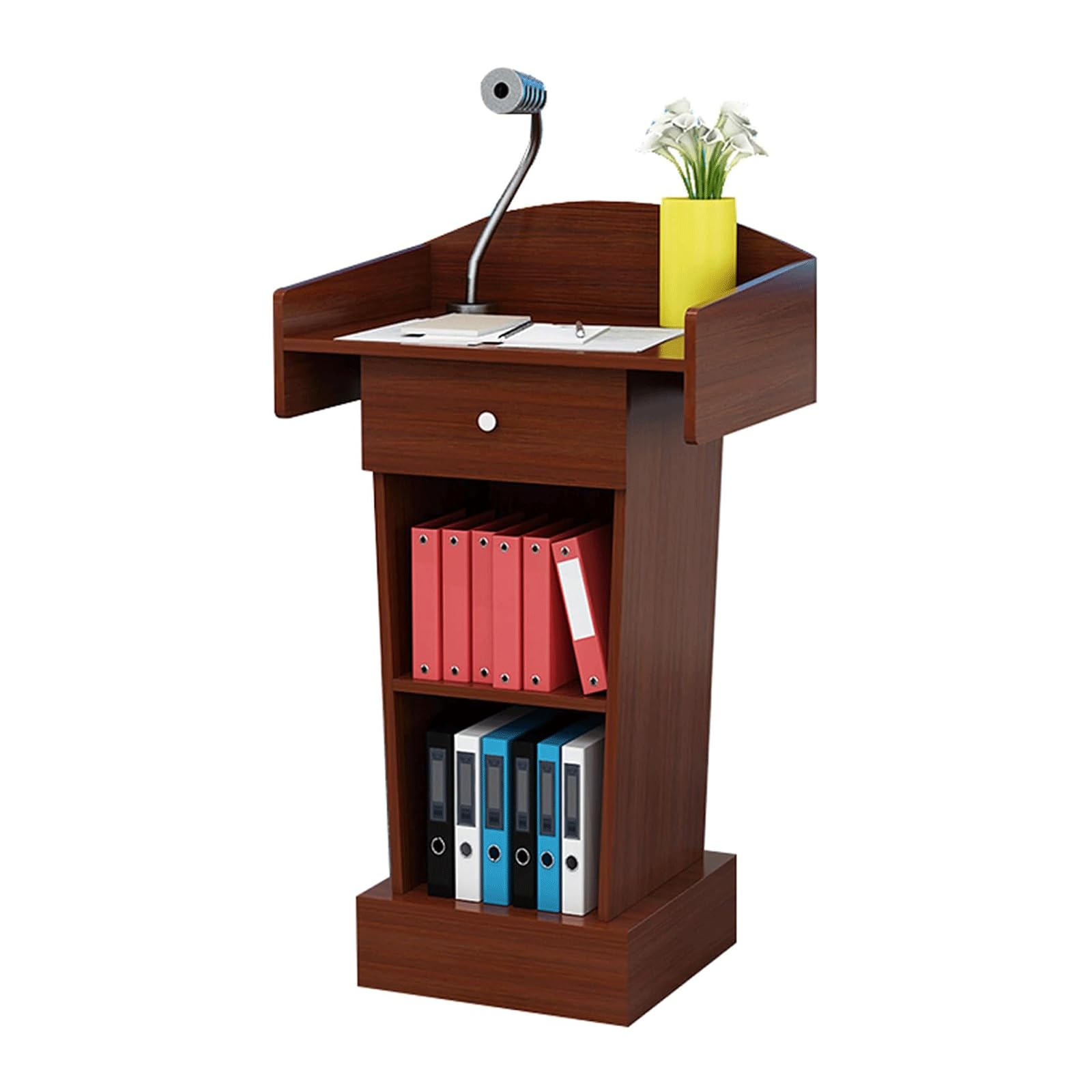DUANHOZ Portable Lectern Podium Stand with Spacious Drawer, Simple Design Density Board Laptop Desk, Open Storage for Office & Events - Adjustable Height, Durable & Lightweight