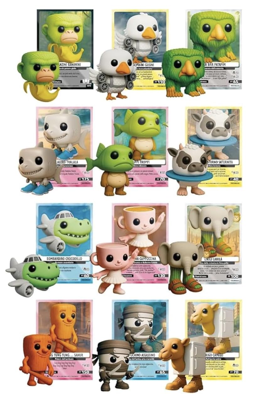 Skifidol Brainrot Trading Card Game, Serie 2 Universo Psichedelico, Set Limitato con 12 Carte da Gioco e 12 Action Figure 3D, Display da Collezione