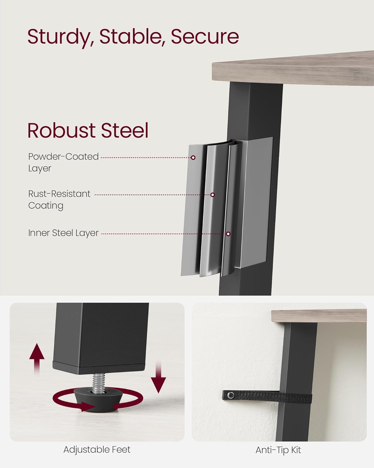 VASAGLE Corner Shelf Stand, 4-Tier Corner Bookshelf, Industrial Ladder Shelf, Plant Stand for Living Room, Office, Kitchen, Heather Greige and Matte Black ULLS034M01 - Image 5