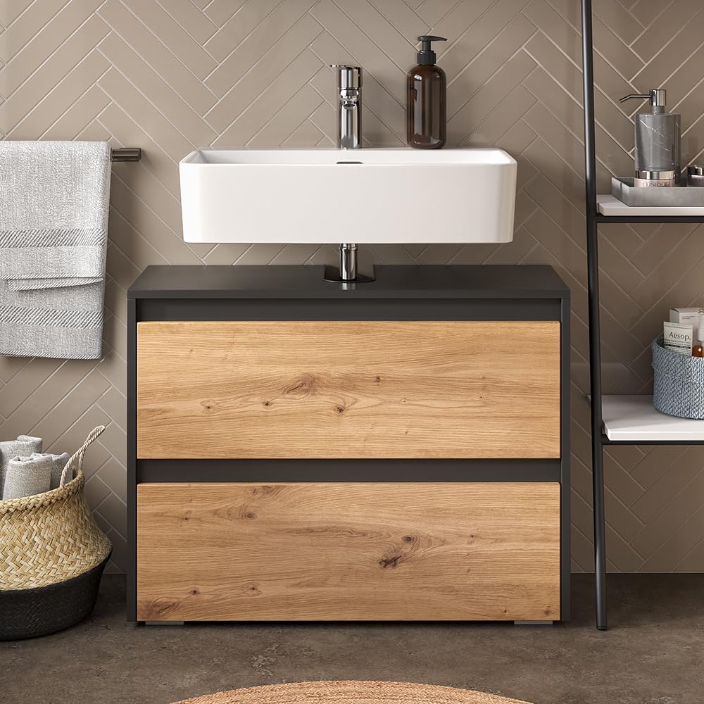 Vicco Mueble bajo Lavabo Majest, Artesano, 80.1 x 62 cm | con 2 cajones, para montaje debajo del lavabo para almacenamiento en el baño