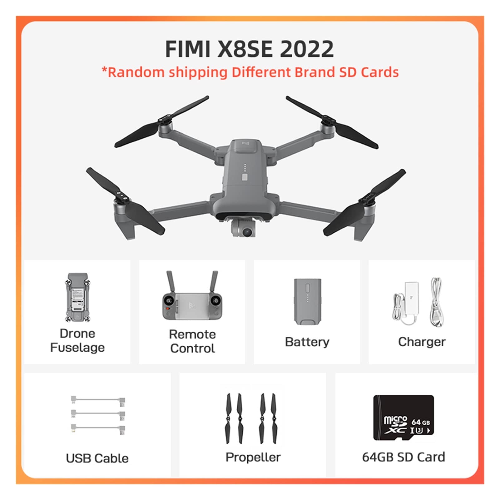 X8SE Kamera Drone 4K Profesjonalna kamera Quadcopter RC Helikopter 10KM FPV 3- Gimbal 4K Kamera GPS RC Drone Nowy (Kolor: szary 64gb)