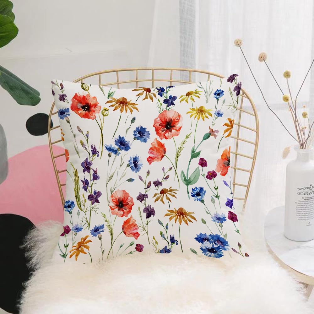 HYOSXW Cushion Cover,Throw Pillow Case Home Decorative for Living Room Bedroom Sofa Chair 16X16 Inch,Home decor, wildflowers poppies chamomile cornflowers daisies landsc1,Pillowcase 40X40cm