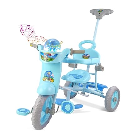 Dash Vega XL Musical Tricycle with Parental Handle, Storage Basket, Music and Lights, Safety Harness for Kids, and Capacity Upto 20 kg (1 to 4 Years, Blue)