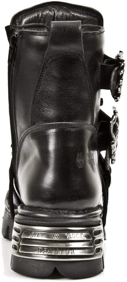 New Rock 407-S1 Silver Cross BOOTS Black Leather Gothic Punk Biker Shoes Ankle Boots