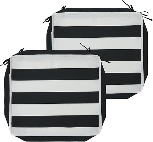 FUNHOME Outdoor Cushion Covers 22 x 20 x 4 inch,Set of 2,Replacement Seat Cushion Cover for Patio Furniture Chair,Water Resistant,Fade-Resistant Slipcover Only,No Insert(Black White)