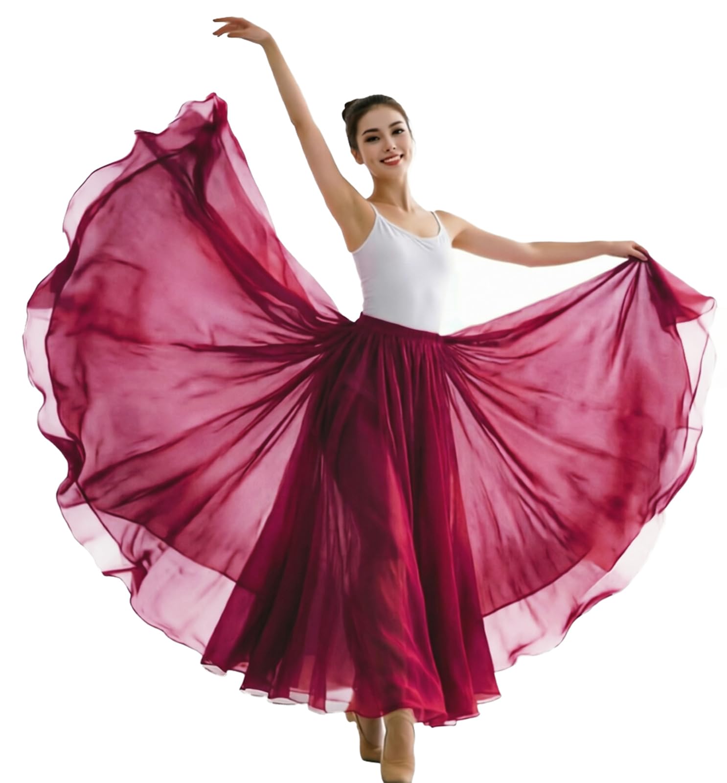 ORIDOOR 720 35" Long Women's Fairy Lyrical Dance Skirt Gradient Color Swing Skirt Ballet Modren Dance Costumes, B-wine, One Size