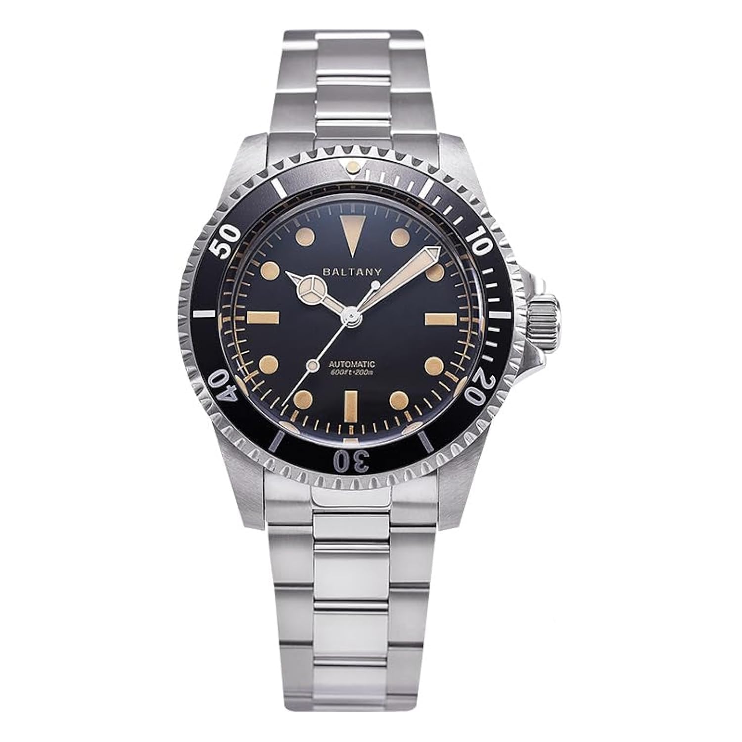 Baltany Męski zegarek do nurkowania ze stali nierdzewnej w stylu retro, 39 mm, świecący szafir, automatyczny mechaniczny wojskowy zegarek na rękę