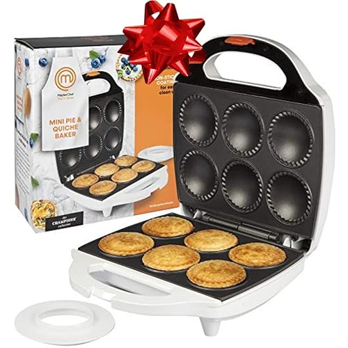 MasterChef Mini Pie and Quiche Maker- Pie Baker Cooks 6 Small Pies and Quiches in Minutes- Non-stick Cooker w Dough Cutting Circle for Easy Measurement and Filling, Birthday Gift
