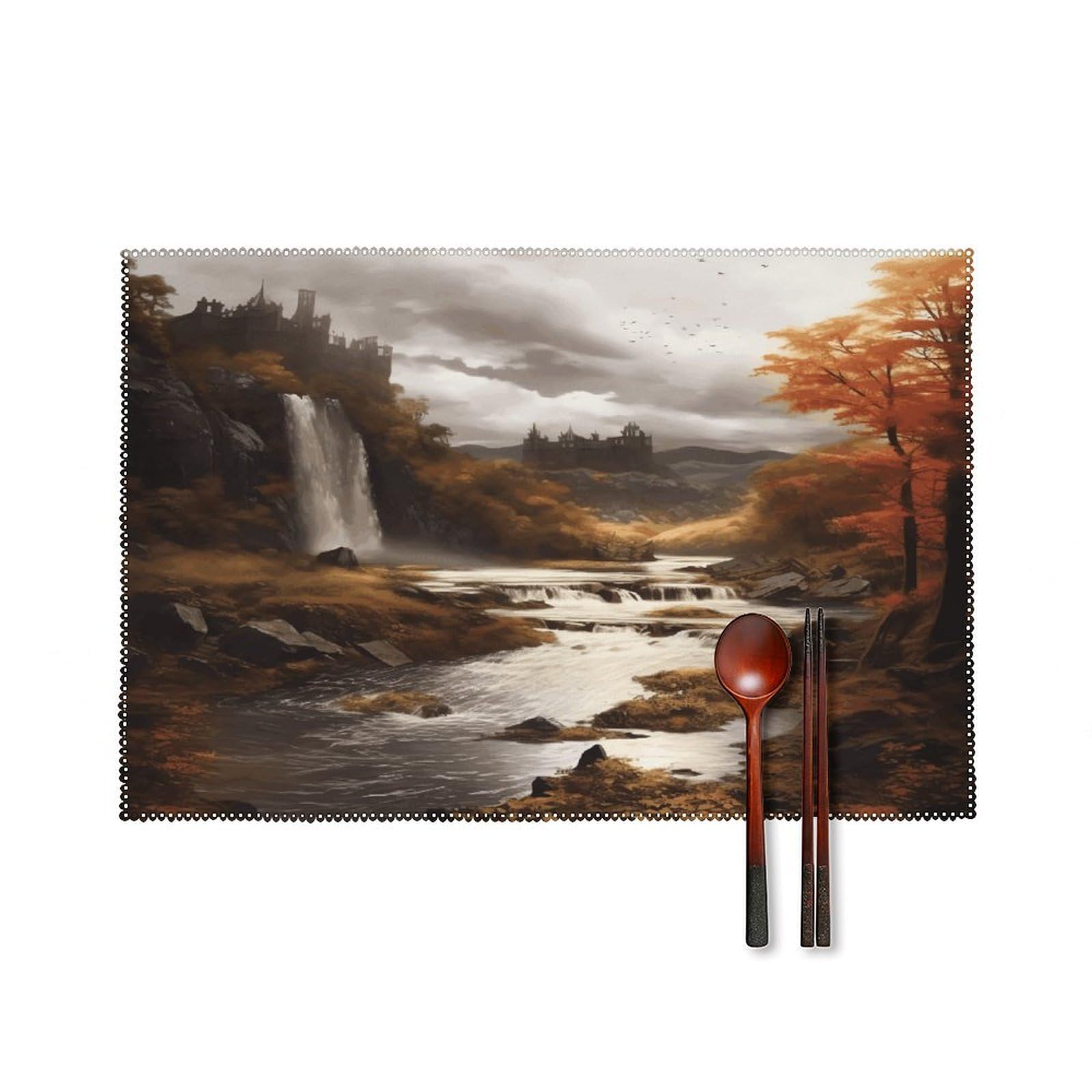 Fall Placemats Set of 4 Heat Resistant Non-Slip Place Mats for Dining Table Washable Placemat Wipeable Dining Table Mat Canvas Place Mats Dining Table Decor