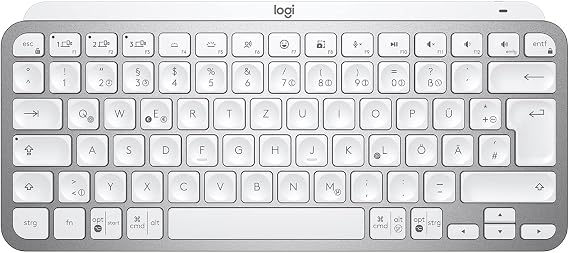 Logitech MX Keys Mini Wireless Keyboard Compact Bluetooth Backlit USB-C Compatible with Apple macOS iOS Windows Linux Android Metal Case - Light Grey